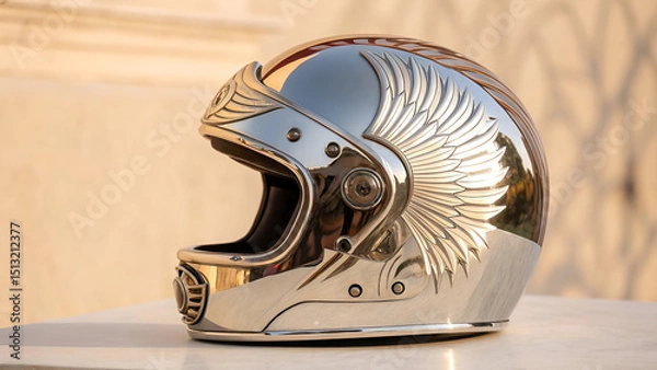 Obraz Futuristic chrome helmet with sculptural design