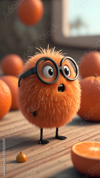 Obraz Fuzzy orange creature with glasses surprised