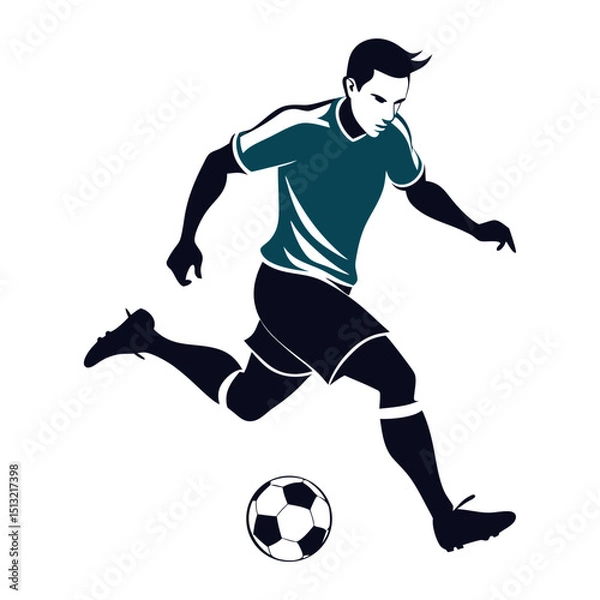 Obraz Stylized Soccer Player Silhouette Kicking the Ball with Focused Action, Teal and Black