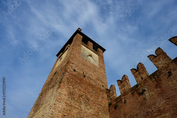 Fototapeta Castelvecchio Tower of the Old Castle in Verona, a Scaliger Fortress in the Veneto Region of Italy