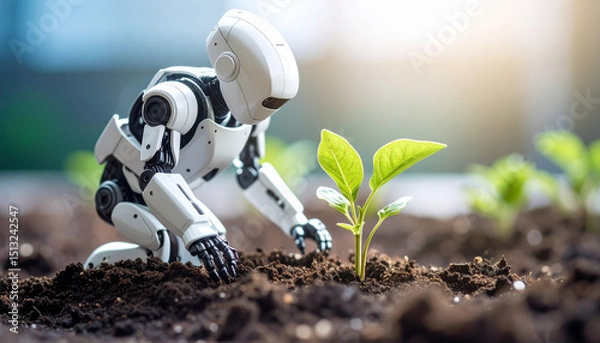 Obraz small robot planting a sprout