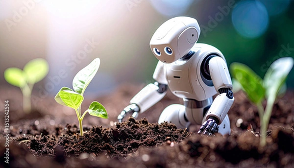 Obraz small robot planting a sprout