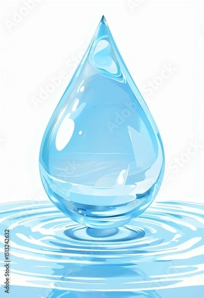 Obraz sculptural water droplet symbolizing conservation, glossy blue droplet representing water preservation, abstract water form highlighting environmental awareness