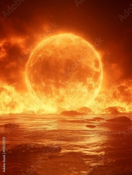 Obraz Fiery celestial body over a fiery sea