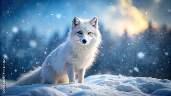 Fototapeta Stunning Arctic Fox in the Snow Bokeh Effect â€“ Enchanting Wildlife Photography, Nature's Beauty, Arctic Landscape, Snowy Background, Wildlife in Winter, Adorable Fox, Winter Wonderland