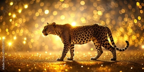 Fototapeta Stunning Digital Leopard Silhouette with Golden Light Particles in Tilt-Shift Photography for Nature and Wildlife Enthusiasts