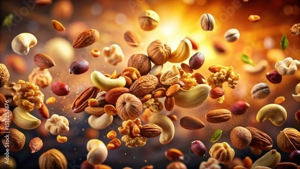 Fototapeta Surreal Flying Mixed Nuts: A Whimsical Assortment of Healthy Snacks in Motion, Captivating Food Photography