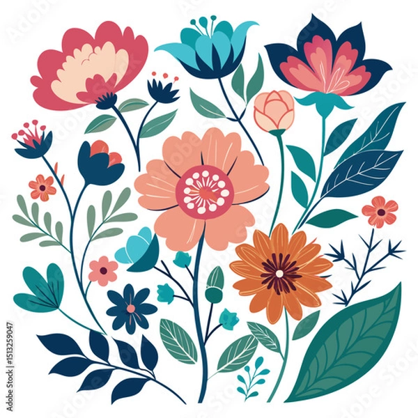 Fototapeta Seamless floral pattern design with flowers, leaves, and branches for summer decoration