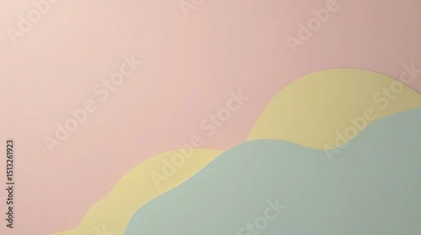 Fototapeta Minimalist abstract pastel background with wavy shapes. Pink, yellow, and mint tones. Minimal design for children, mockup, or product.