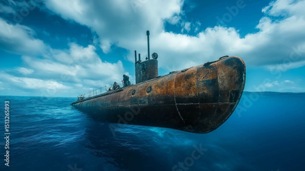 Obraz Half-underwater photography capturing a submarine