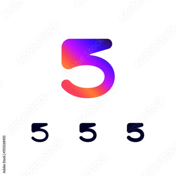 Obraz Technical logo number 5, digital cyber space numeral five, set of three different thicknesses of the (regular, bold, thick) made futuristic style