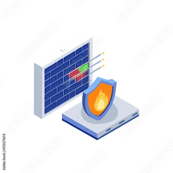 Fototapeta Cybersecurity Firewall and Shield Icon