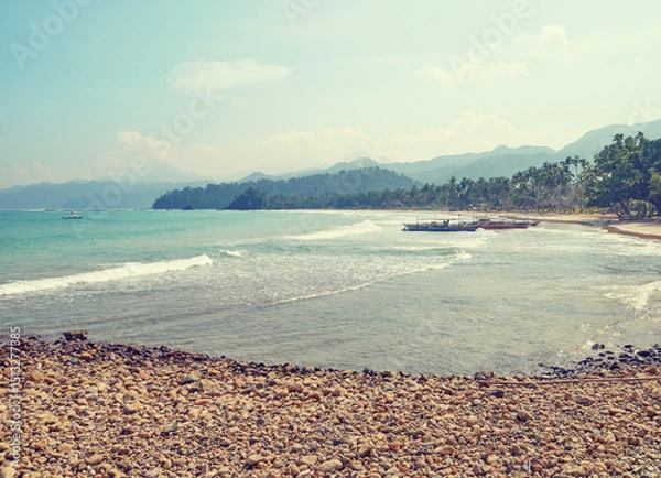 Fototapeta Scenic beach on Palawan island, color toning applied, Philippines.
