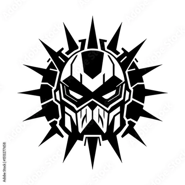 Fototapeta Black and White Futuristic Robot Head Icon with Tribal Style