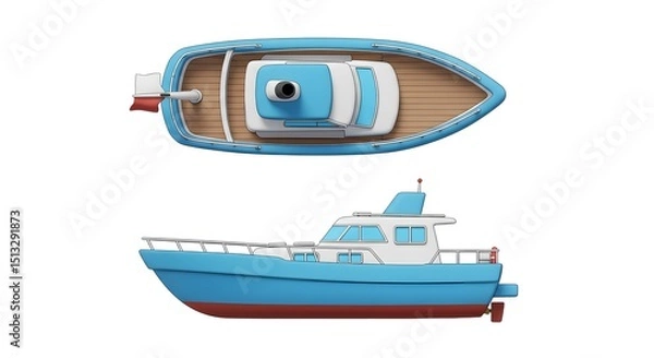 Obraz 3d boat clipart top view and beside view 2
