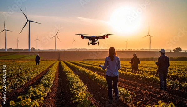 Obraz agricultural drone flying over field helping farmers, AI Generated