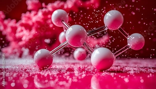 Obraz Abstract molecule model, dynamic pink background
