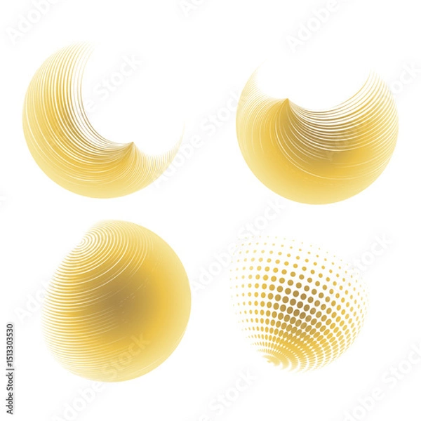 Fototapeta Contemporary set of halftone rounded 3d figures.