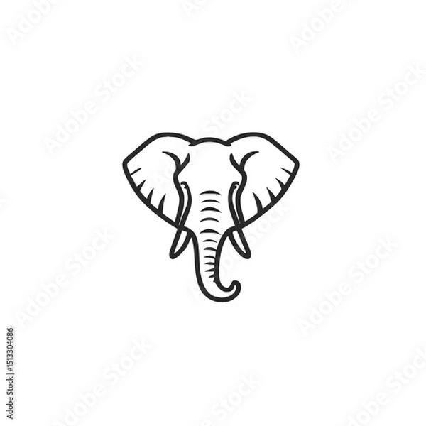 Fototapeta A minimalist black outline logo of an elephant's head and trunk on a white background.