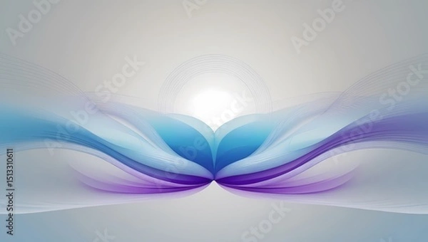 Obraz An abstract design of circular flowing lines (representing breath) expanding from a central point. The pattern expands out in soft gradients of blue and purple symbolizing calm and inner peace.