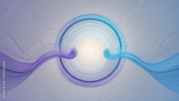 Fototapeta An abstract design of circular flowing lines (representing breath) expanding from a central point. The pattern expands out in soft gradients of blue and purple symbolizing calm and inner peace.