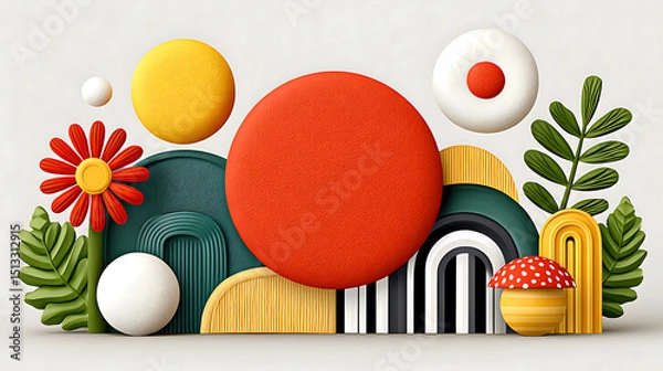 Obraz Colorful abstract shapes with flower and leaf elements create warm and creative decorative composition