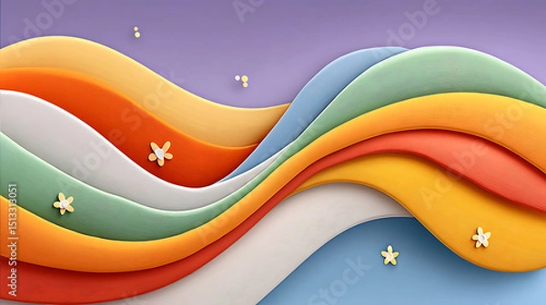 Fototapeta Colorful wave background with soft gradient and small flower shapes creating calm and dreamy atmosphere
