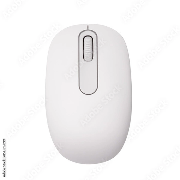 Obraz Top view of a white wireless mouse isolated on a clipped PNG transparent background