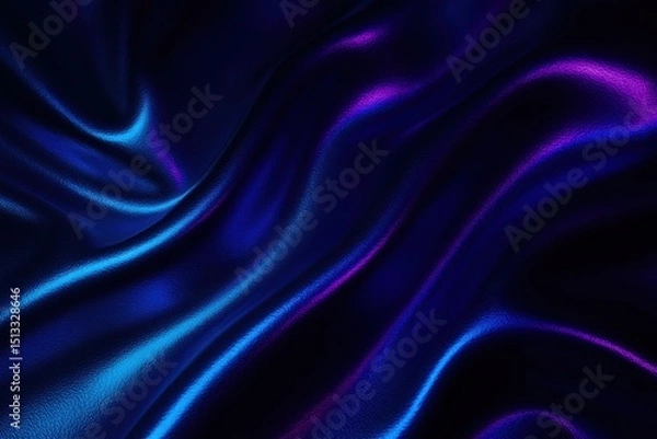 Fototapeta Dark blue satin folds with smooth reflective sheen and glowing highlights in soft flowing fabric