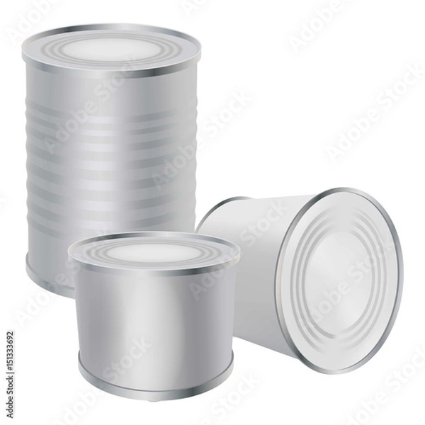 Obraz Blank tin cans mockup, realistic style