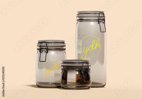 Obraz Set Of Glass Jars With Swing Top Lids Mockup