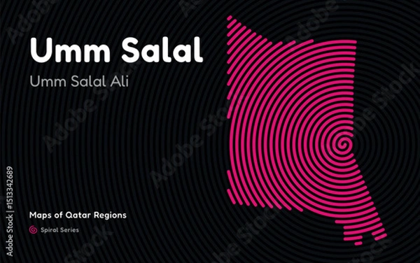 Fototapeta Vector Map of Umm Salal Region, Qatar, in Spiral Line Style with Umm Salal Ali as Central PointAdobe Illustrator Artwork