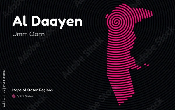 Fototapeta Vector Map of Al Daayen Region, Qatar, in Spiral Line Style with Lusail as Central Point