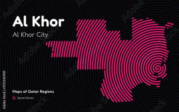 Fototapeta Vector Map of Al Khor Region, Qatar, in Spiral Line Style with Al Khor as Central Point