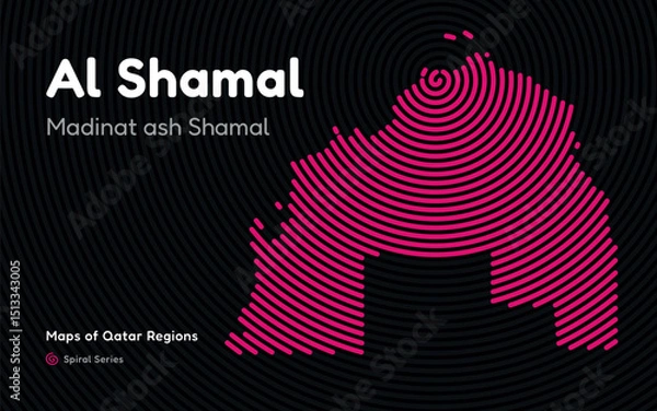 Fototapeta Vector Map of Al Shamal Region, Qatar, in Spiral Line Style with Madinat ash Shamal as Central Point