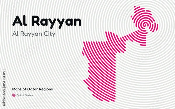 Fototapeta Vector Map of Al Rayyan Region, Qatar, in Spiral Line Style with Al Rayyan as Central Point