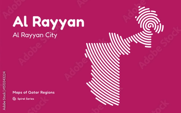 Fototapeta Vector Map of Al Rayyan Region, Qatar, in Spiral Line Style with Al Rayyan as Central Point