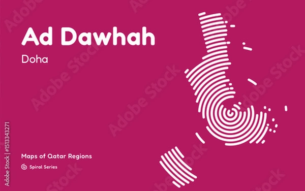 Fototapeta Vector Map of Ad Dawhah Region, Qatar, in Spiral Line Style with Doha as Central Point