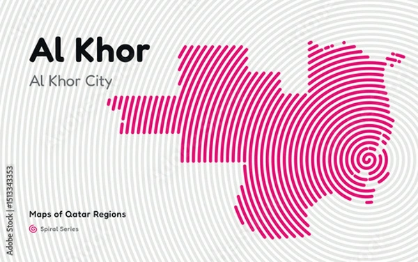 Fototapeta Vector Map of Al Khor Region, Qatar, in Spiral Line Style with Al Khor as Central Point