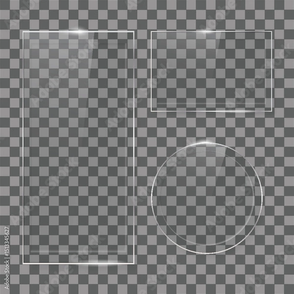 Fototapeta Set of Transparent UI Glass Panels and Circles