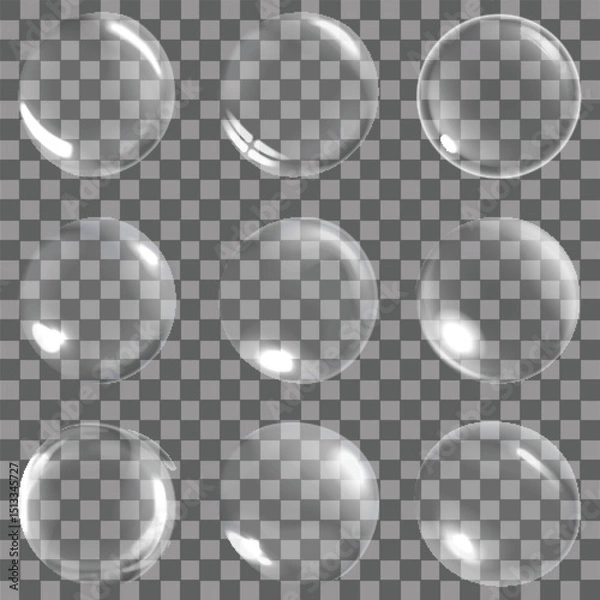 Fototapeta Realistic Transparent Soap Bubbles Collection