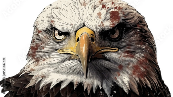 Fototapeta Bald eagle digital painting, intense predator gaze, wildlife graphic art, majestic bird of prey, nature design, isolated on transparent background.