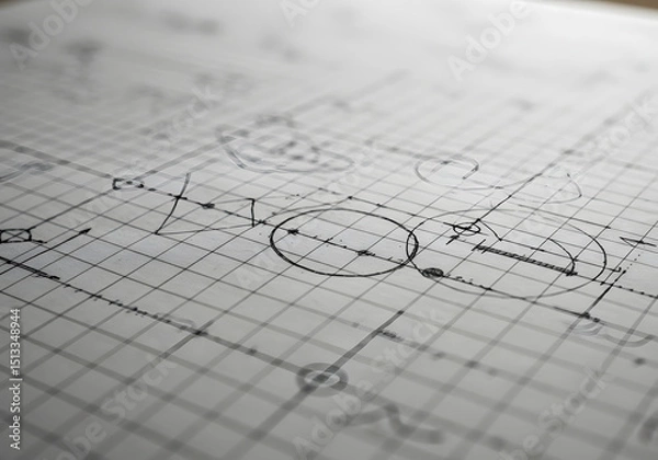 Obraz Detailed technical drawings on grid paper