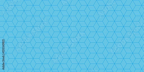 Fototapeta Seamless pattern Abstract geometric with stripes. Blue ornament. Vector geometrical diagonal fabric waves seamless texture.	