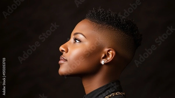 Obraz Profile Of A Confident Person With Short Hair Against A Dark Background