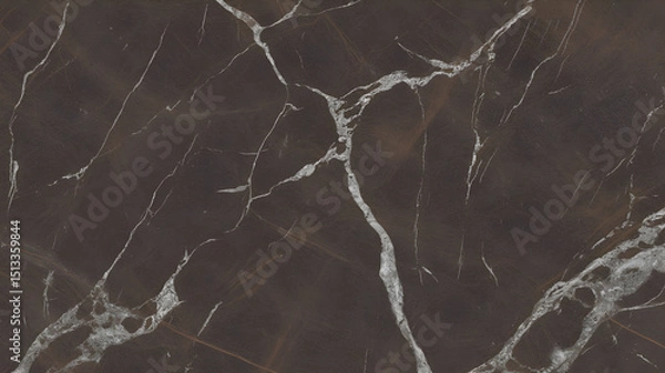 Fototapeta Full-frame 2D dark brown stone marble slab with complex white web-like veins.
