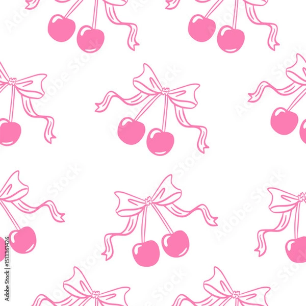Fototapeta Cherry silhouette with bow seamless pattern. Vector illustration.
