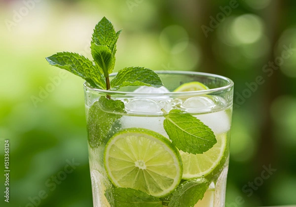 Fototapeta Refreshing lime mint beverage