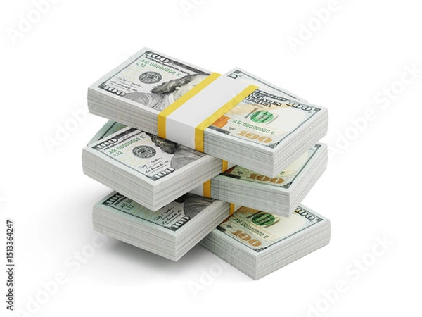 Obraz Money, dollars icon. Packs of 100 US dollar notes stack. United states currency isolated on white background