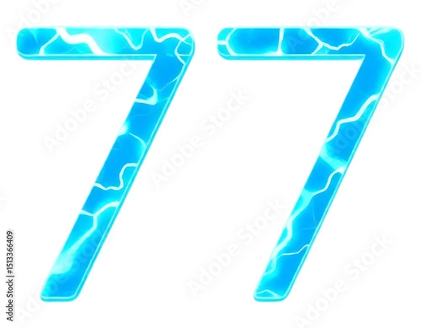 Fototapeta Glowing Electric Number 77 with Lightning Effect